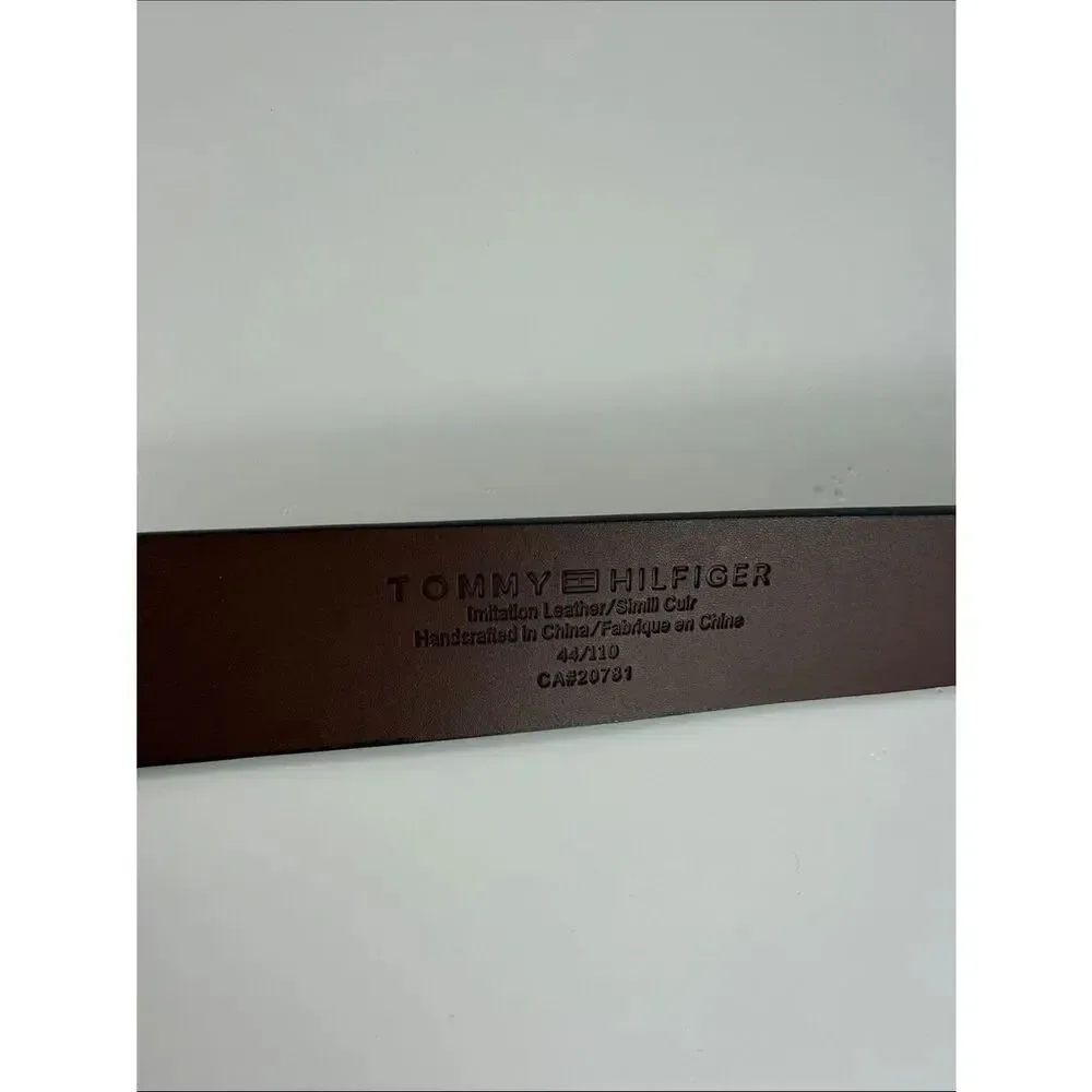 Tommy Hilfiger Brown Imitation Leather Belt Gold Buckle Classic Size 44